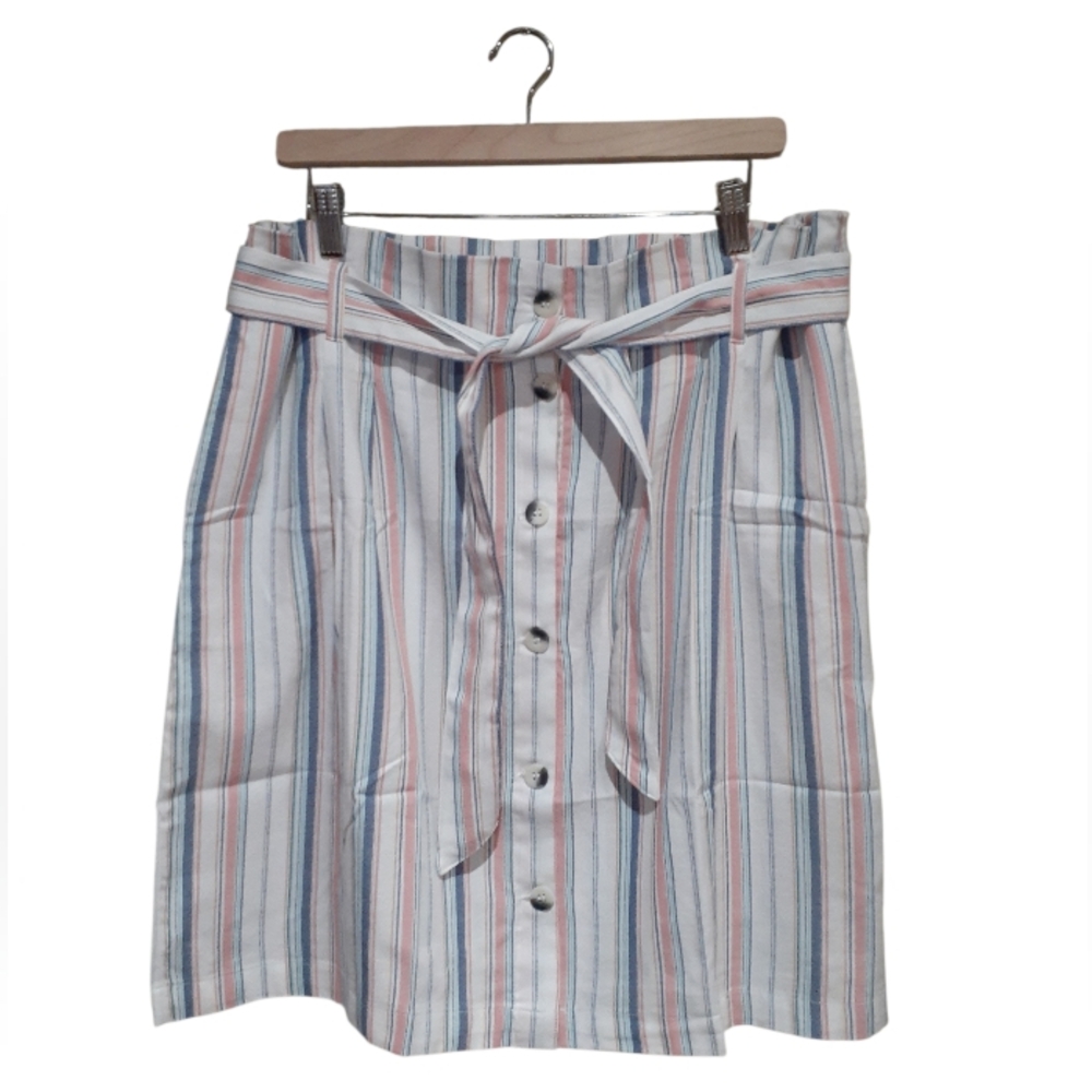 Ricki's Belted Paperbag Skirt Multicolour Striped Button Front Women's Size 16
